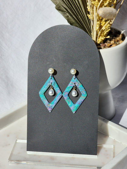 Turqouise & Purple Marble Earrings | Handmade Polymer Clay Earrings