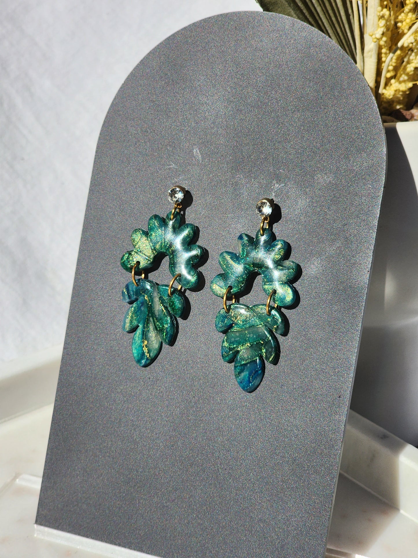 Green, Blue & Gold Marble Earrings | Handmade Polymer Clay Earrings