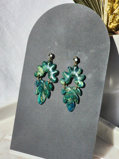 Green, Blue & Gold Marble Earrings | Handmade Polymer Clay Earrings