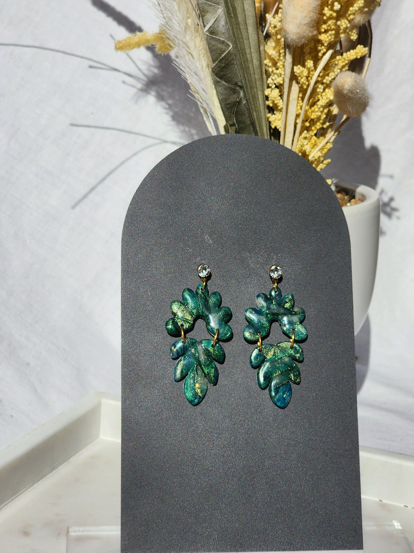 Green, Blue & Gold Marble Earrings | Handmade Polymer Clay Earrings