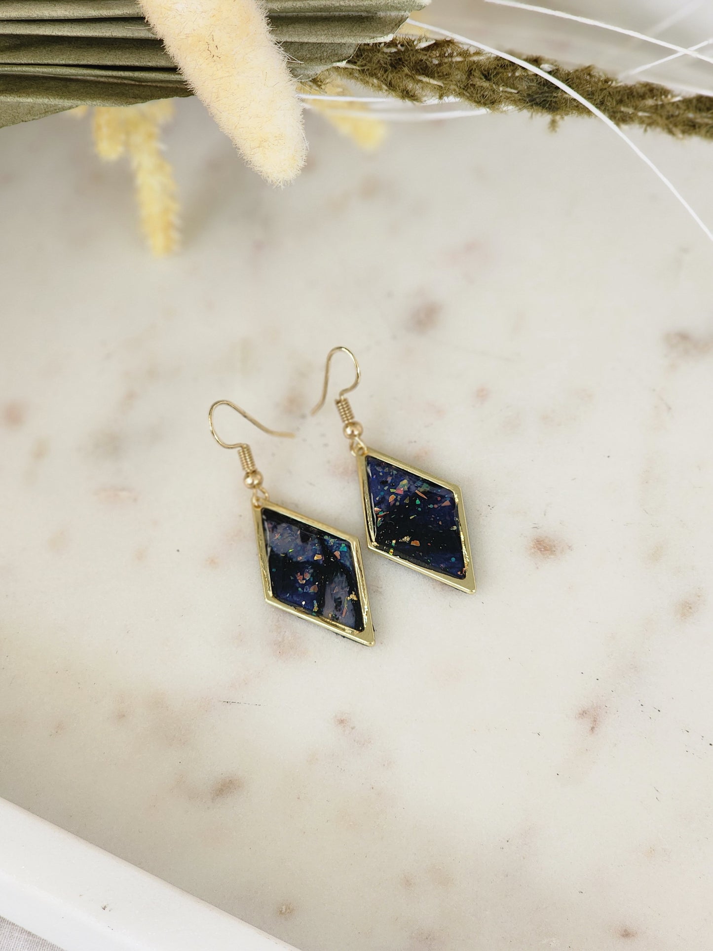 Starry Night Diamond Dangles | Handmade Polymer Clay Earrings