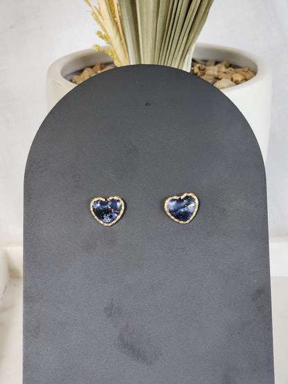 Starry Night Heart Studs | Handmade Polymer Clay Earrings