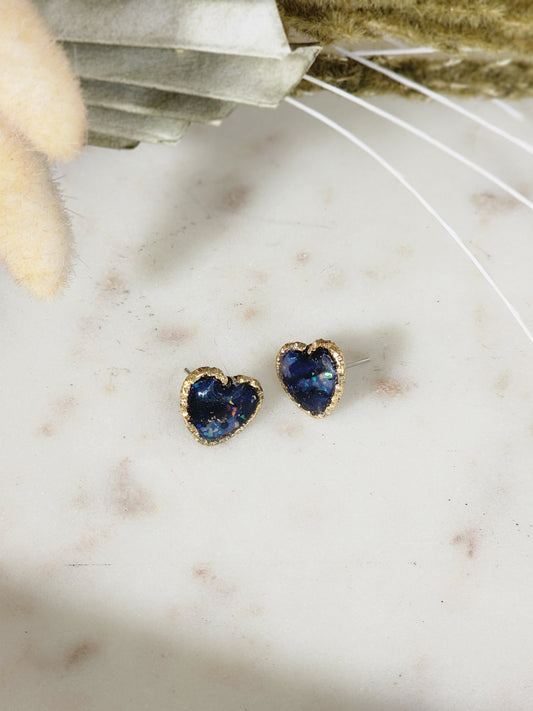 Starry Night Heart Studs | Handmade Polymer Clay Earrings