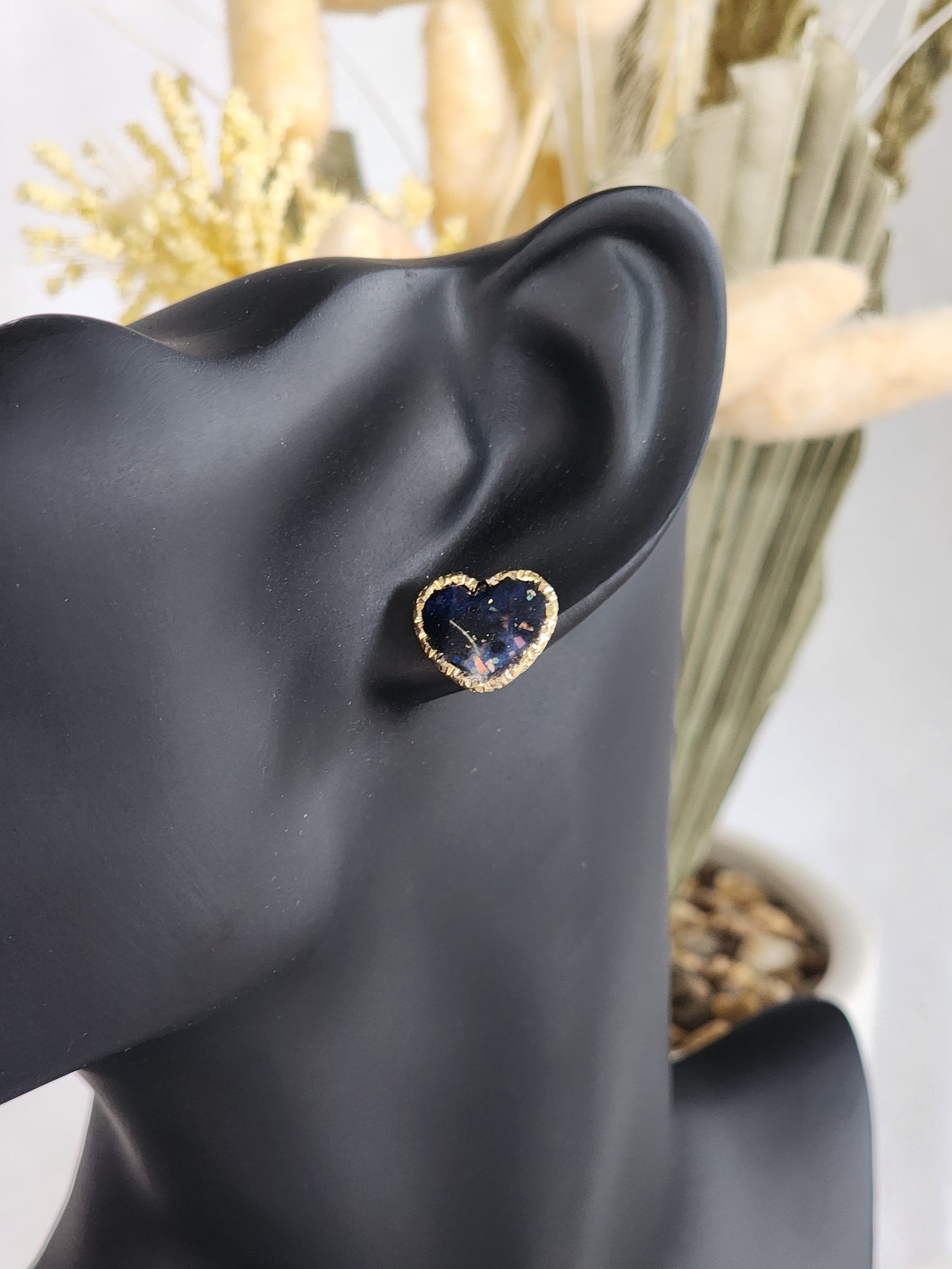 Starry Night Heart Studs | Handmade Polymer Clay Earrings