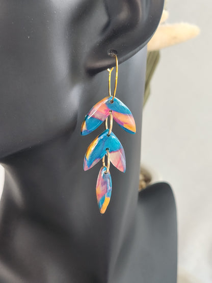 Blue & Gold Feather Hoops | Handmade Polymer Clay Earrings