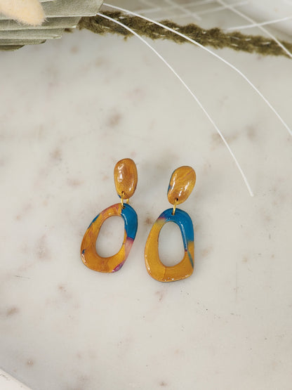 Blue & Gold Aztec Studs | Handmade Polymer Clay Earrings