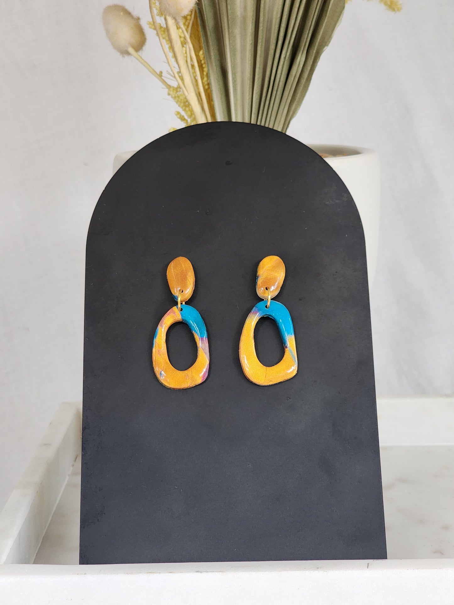 Blue & Gold Aztec Studs | Handmade Polymer Clay Earrings