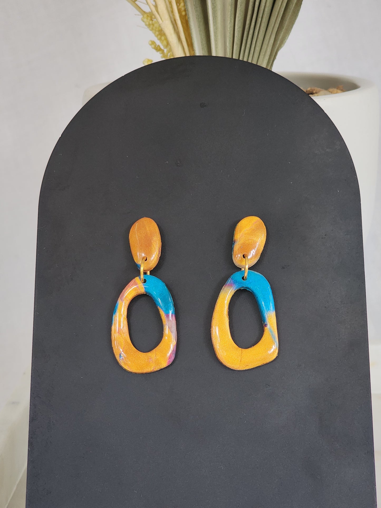 Blue & Gold Aztec Studs | Handmade Polymer Clay Earrings