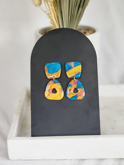 Blue & Gold Aztec Studs | Handmade Polymer Clay Earrings