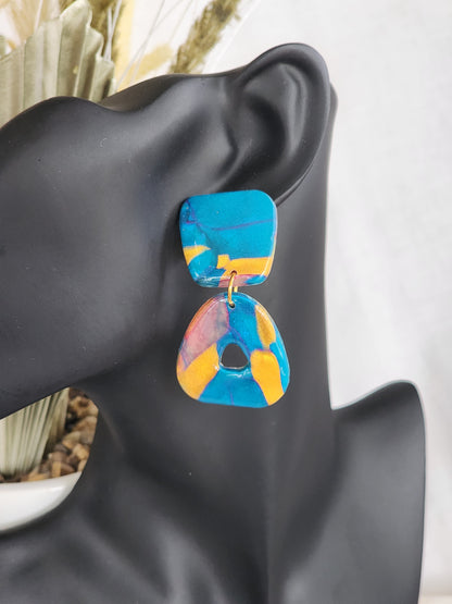 Blue & Gold Aztec Studs | Handmade Polymer Clay Earrings