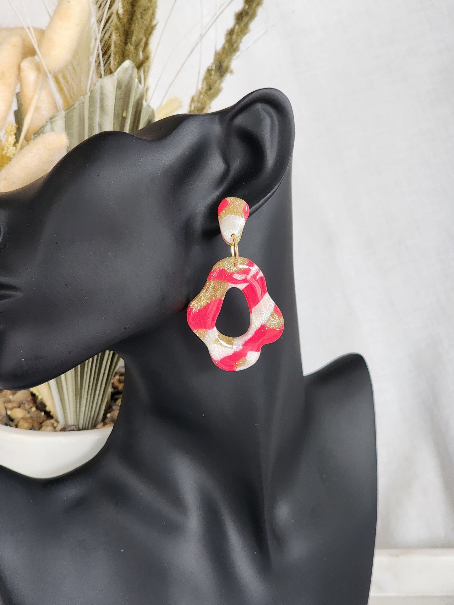 Pink & White Style Dangles | Handmade Polymer Clay Earrings