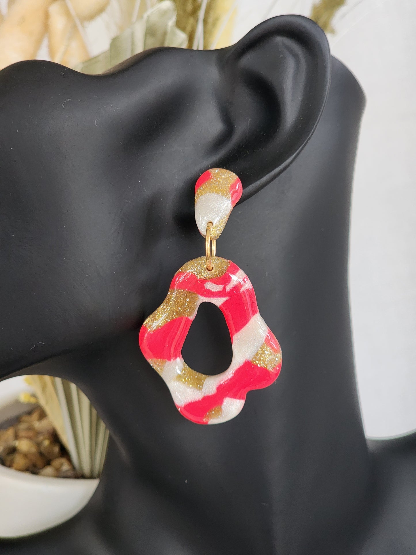 Pink & White Style Dangles | Handmade Polymer Clay Earrings