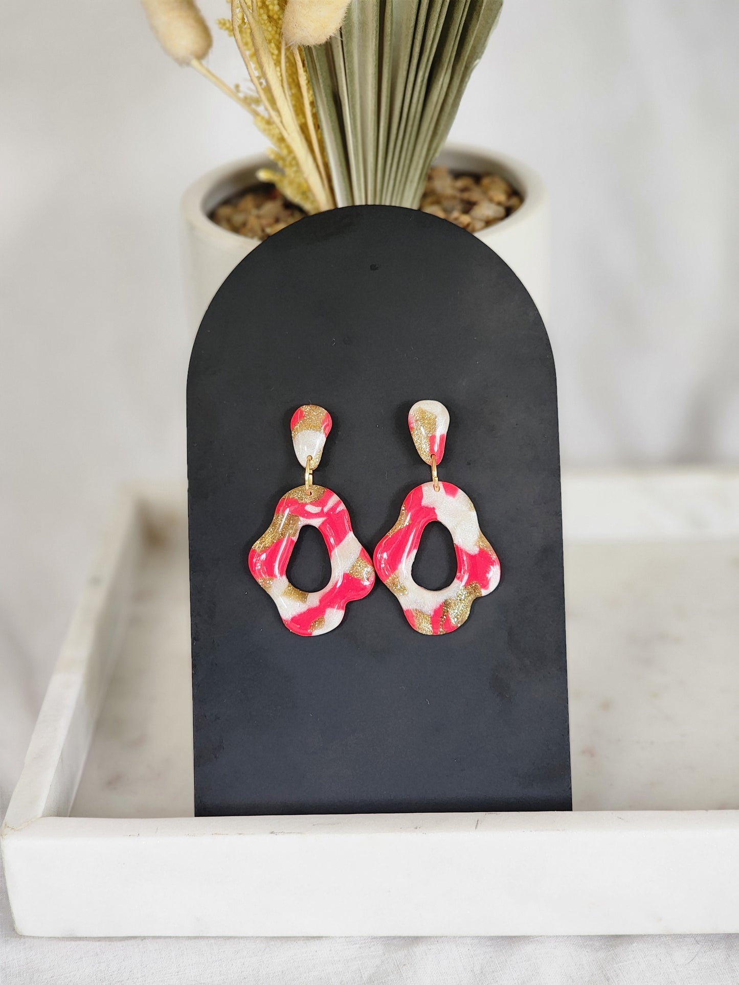 Pink & White Style Dangles | Handmade Polymer Clay Earrings