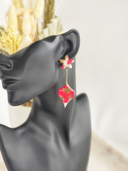 Pink & White Tear Drop Dangles | Handmade Polymer Clay Earrings