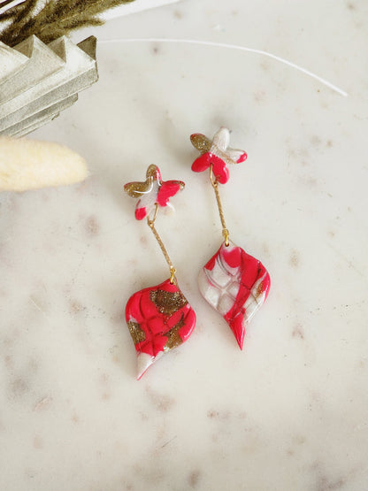 Pink & White Tear Drop Dangles | Handmade Polymer Clay Earrings