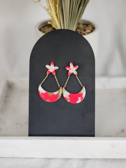 Pink & White Chain Dangles | Handmade Polymer Clay Earrings