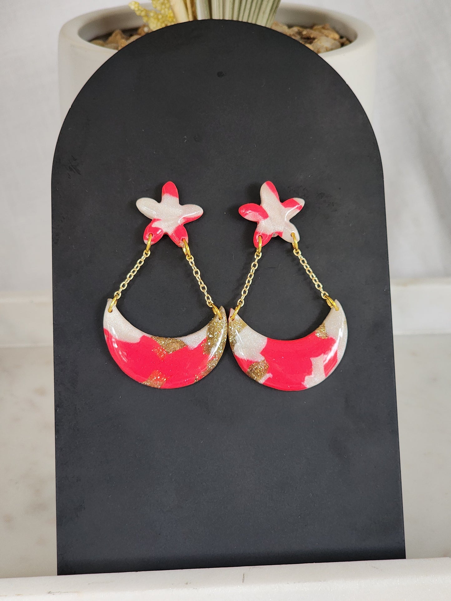 Pink & White Chain Dangles | Handmade Polymer Clay Earrings