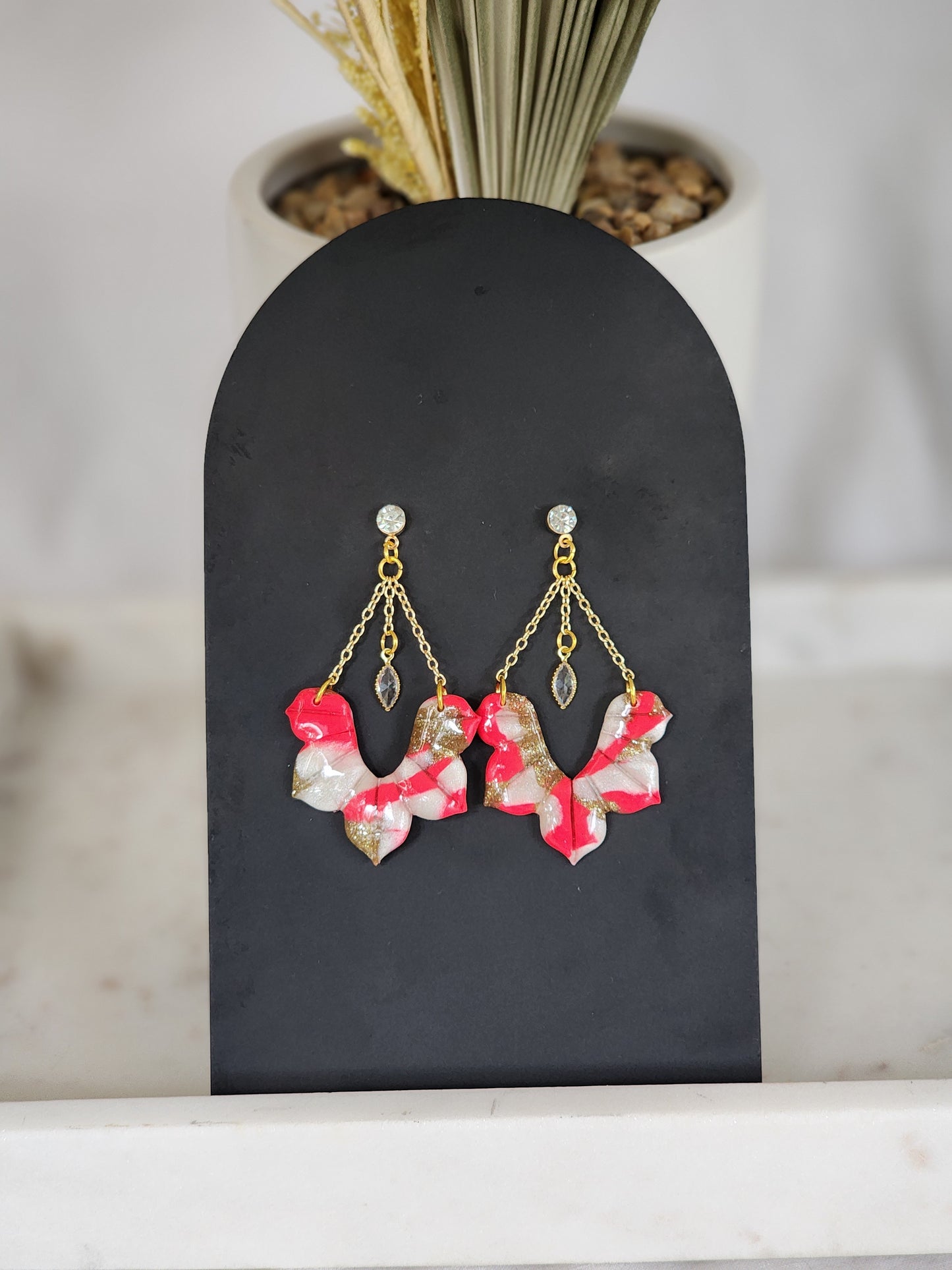 Pink & White Style Chain Dangles | Handmade Polymer Clay Earrings