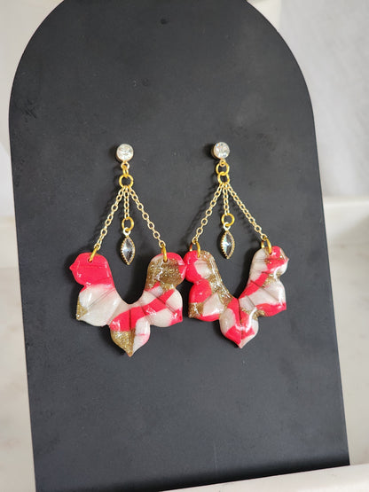 Pink & White Style Chain Dangles | Handmade Polymer Clay Earrings