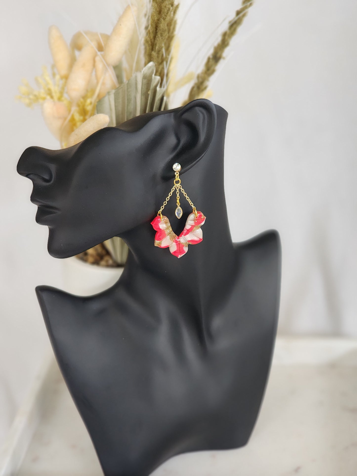 Pink & White Style Chain Dangles | Handmade Polymer Clay Earrings