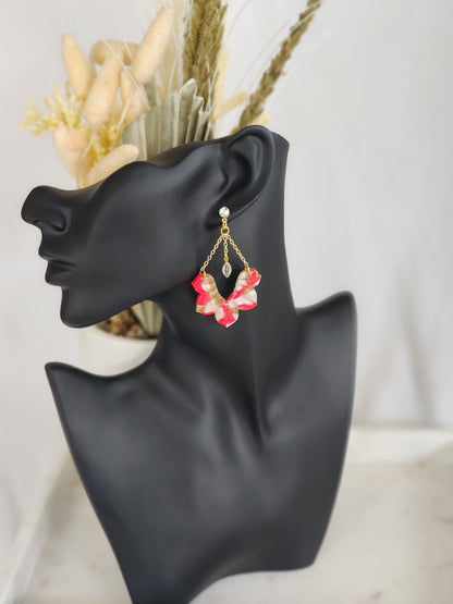 Pink & White Style Chain Dangles | Handmade Polymer Clay Earrings