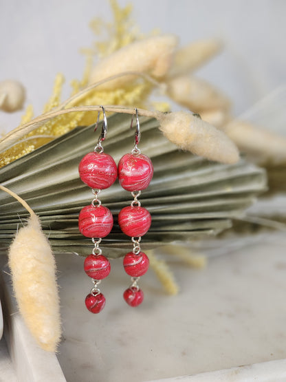 Pink & White Bead Dangles | Handmade Polymer Clay Statement Earrings