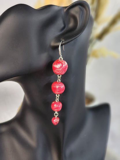 Pink & White Bead Dangles | Handmade Polymer Clay Statement Earrings