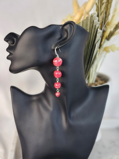 Pink & White Bead Dangles | Handmade Polymer Clay Statement Earrings