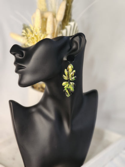 Black & Green Shimmer Dangle Studs | Handmade Polymer Clay Earrings