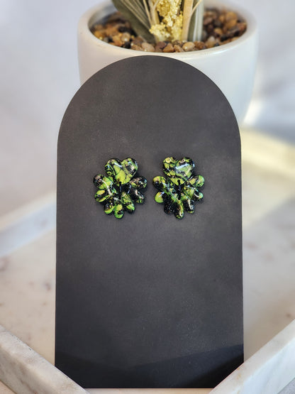 Black & Green Shimmer Studs | Handmade Polymer Clay Earrings