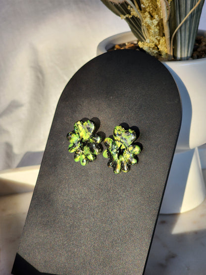 Black & Green Shimmer Studs | Handmade Polymer Clay Earrings