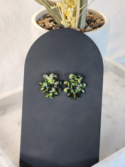 Black & Green Shimmer Studs | Handmade Polymer Clay Earrings