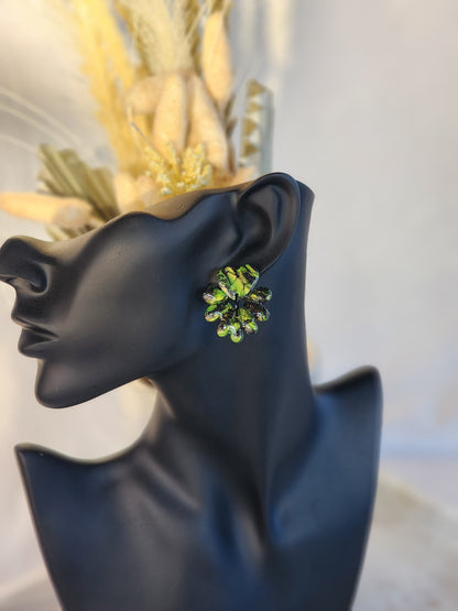 Black & Green Shimmer Studs | Handmade Polymer Clay Earrings