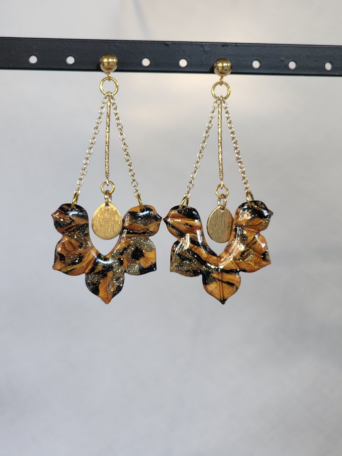 Black & Gold Chain Dangles | Handmade Polymer Clay Earrings