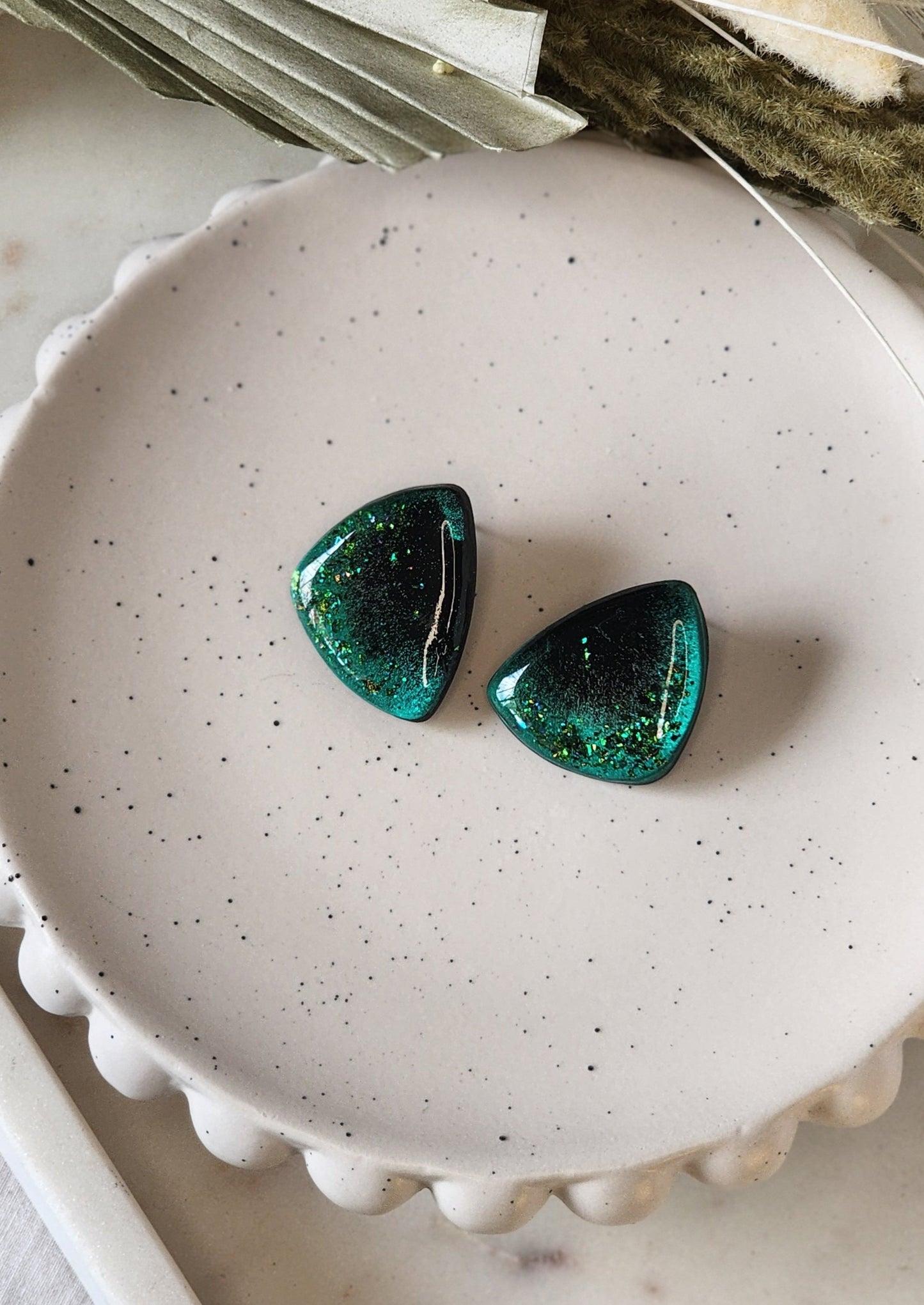 Green Galaxy Studs | Handmade Polymer Clay Earrings