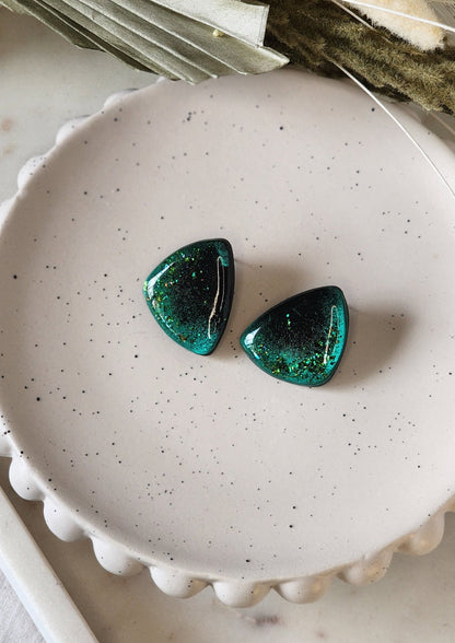 Green Galaxy Studs | Handmade Polymer Clay Earrings