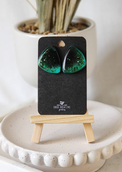 Green Galaxy Studs | Handmade Polymer Clay Earrings