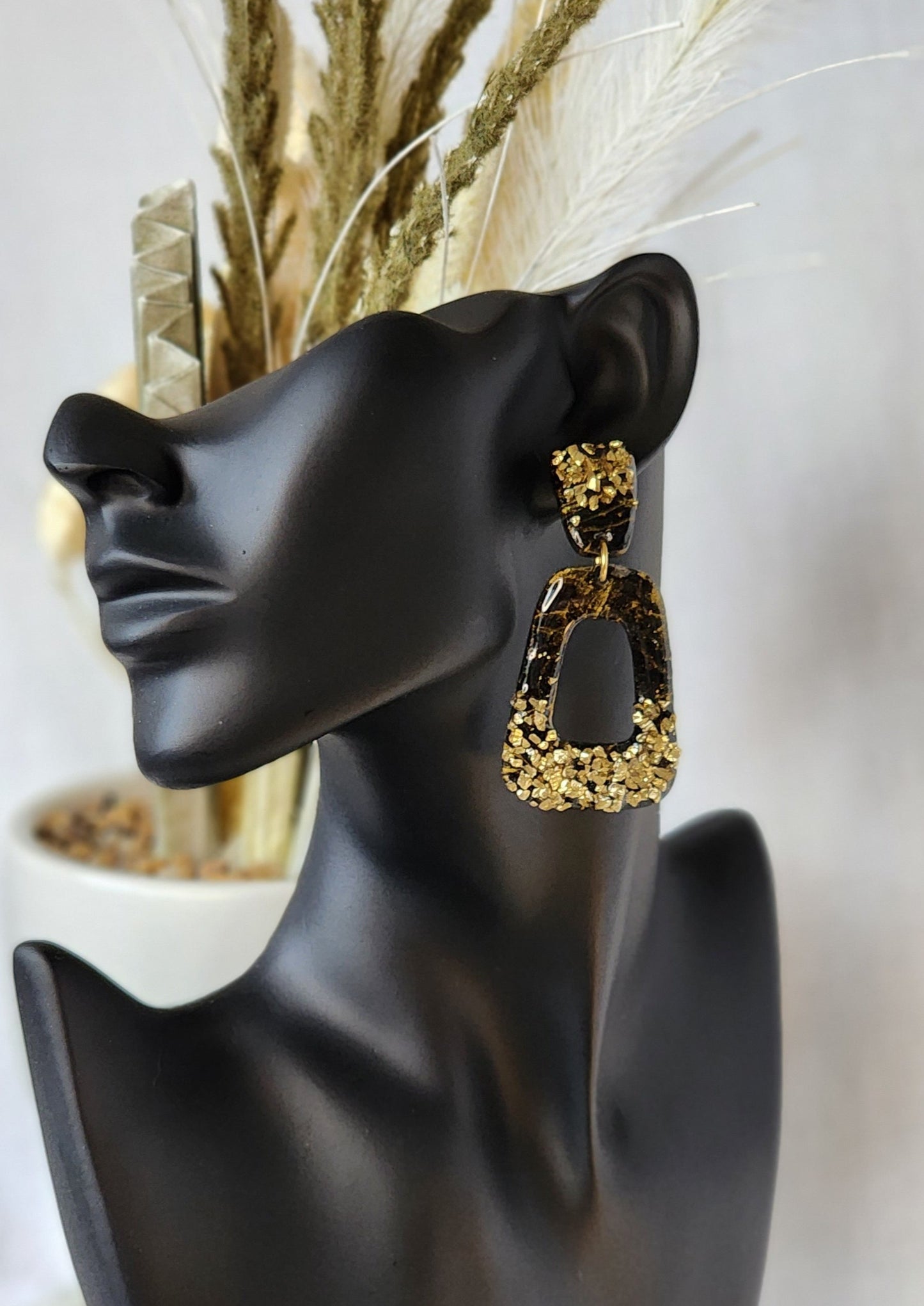 Crushed Gold Marble Dangles | Handmade Polymer Clay Earrings