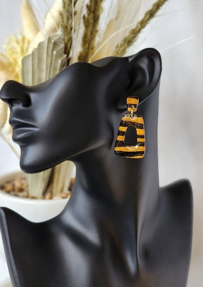 Black and Gold Bumblebee Dangles | Handmade Polymer Clay Earrings