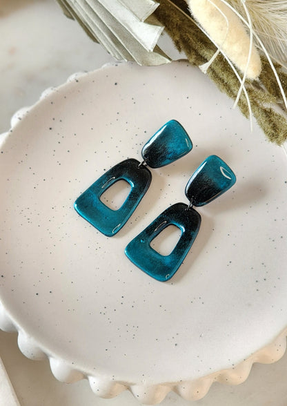 Shimmer Blue and Black | Handmade Polymer Clay Earrings