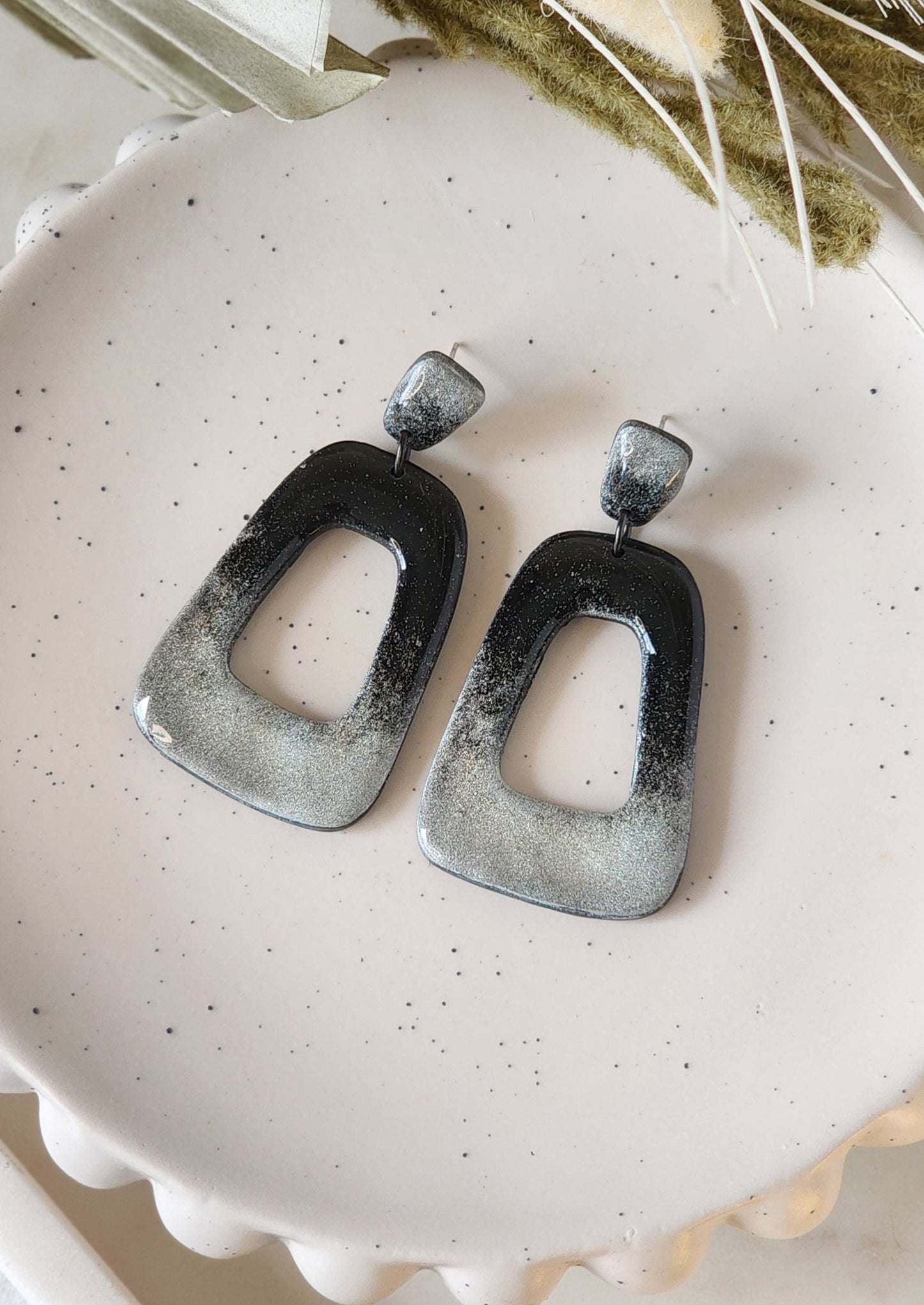 Silver Shimmer Dangles | Handmade Polymer Clay Earrings