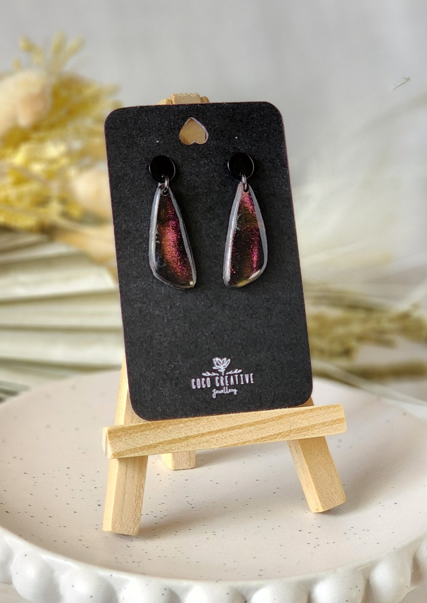 Deep Red Cat Eye Dangles | Handmade Polymer Clay Earrings