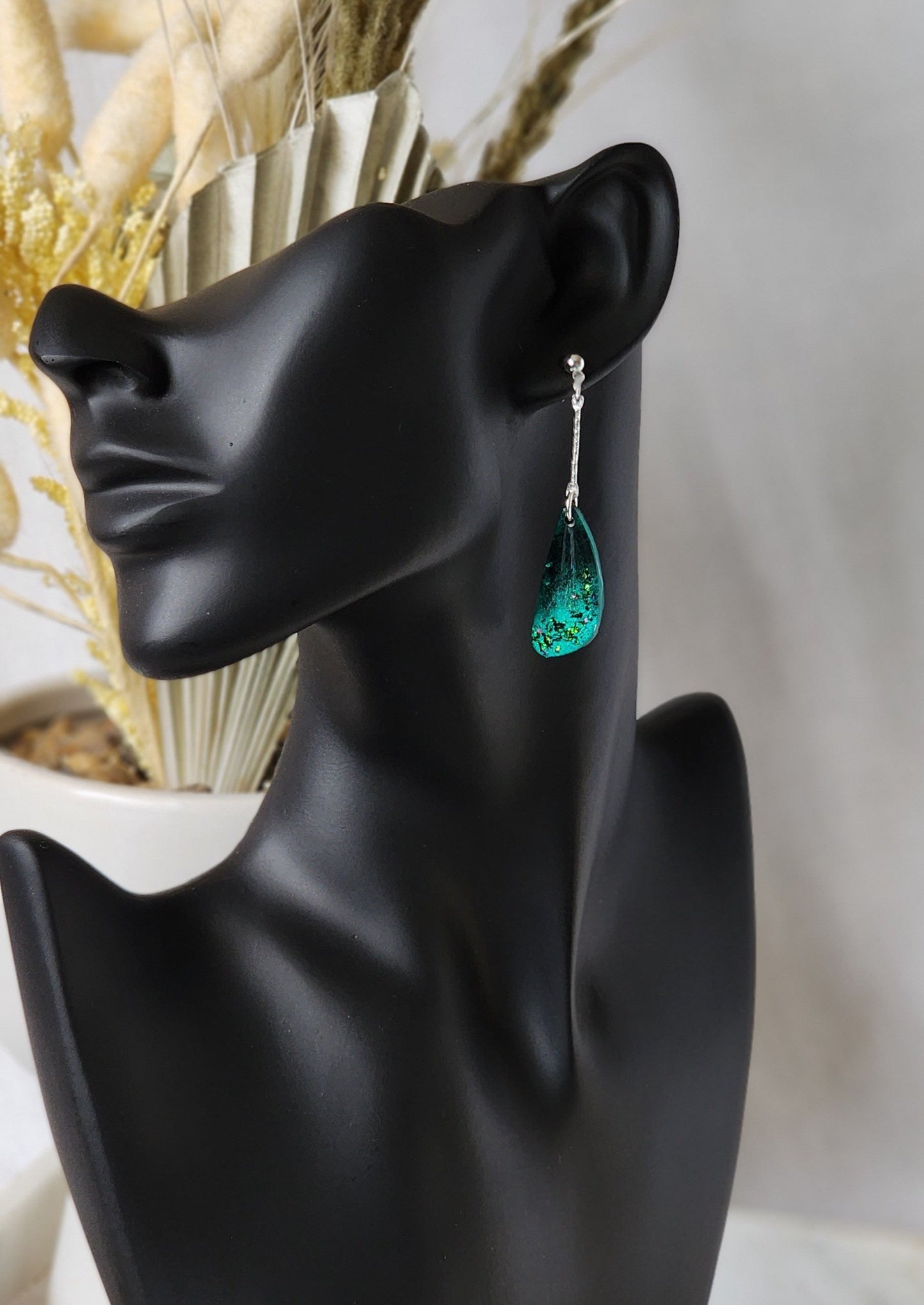 Galaxy Green Dangles | Handmade Polymer Clay Earrings