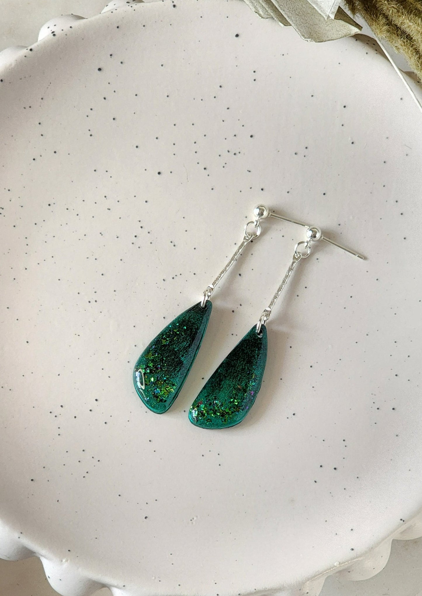 Galaxy Green Dangles | Handmade Polymer Clay Earrings