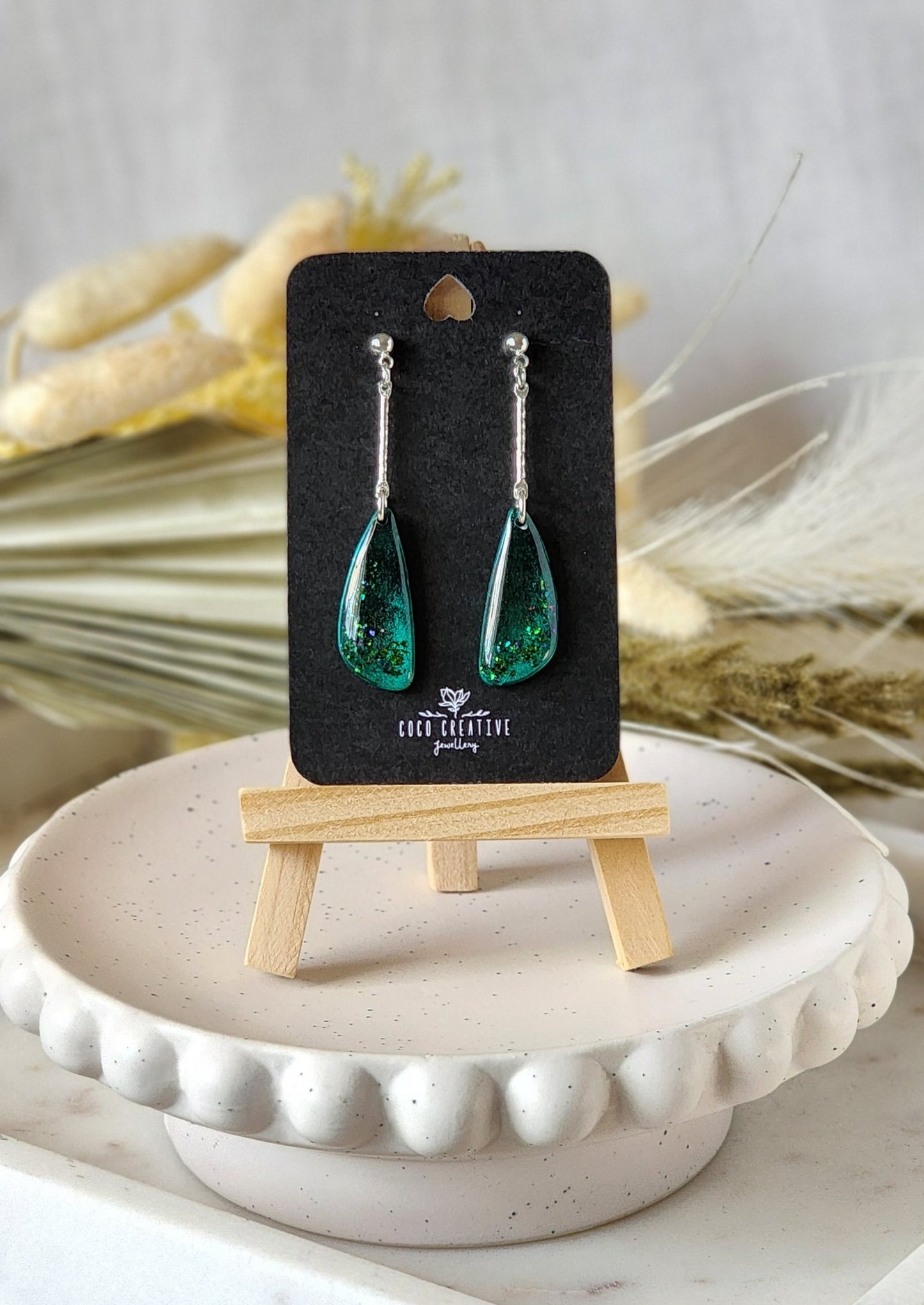 Galaxy Green Dangles | Handmade Polymer Clay Earrings