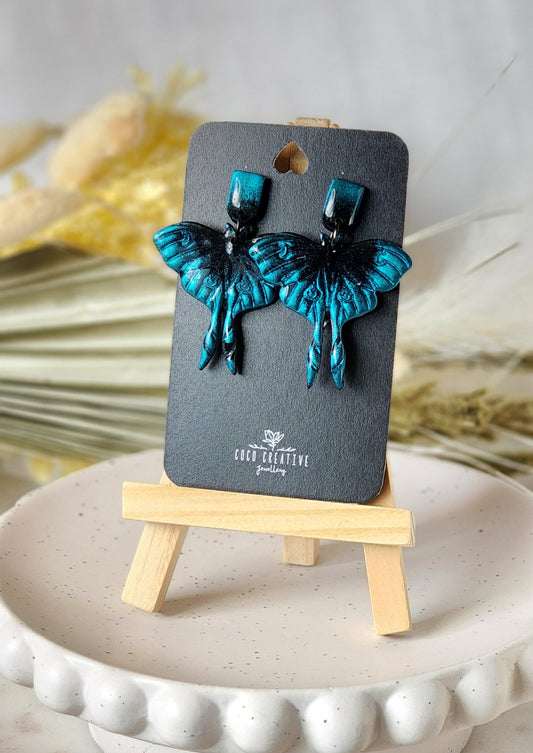 Blue Shimmer Butterfly Dangles | Handmade Polymer Clay Earrings