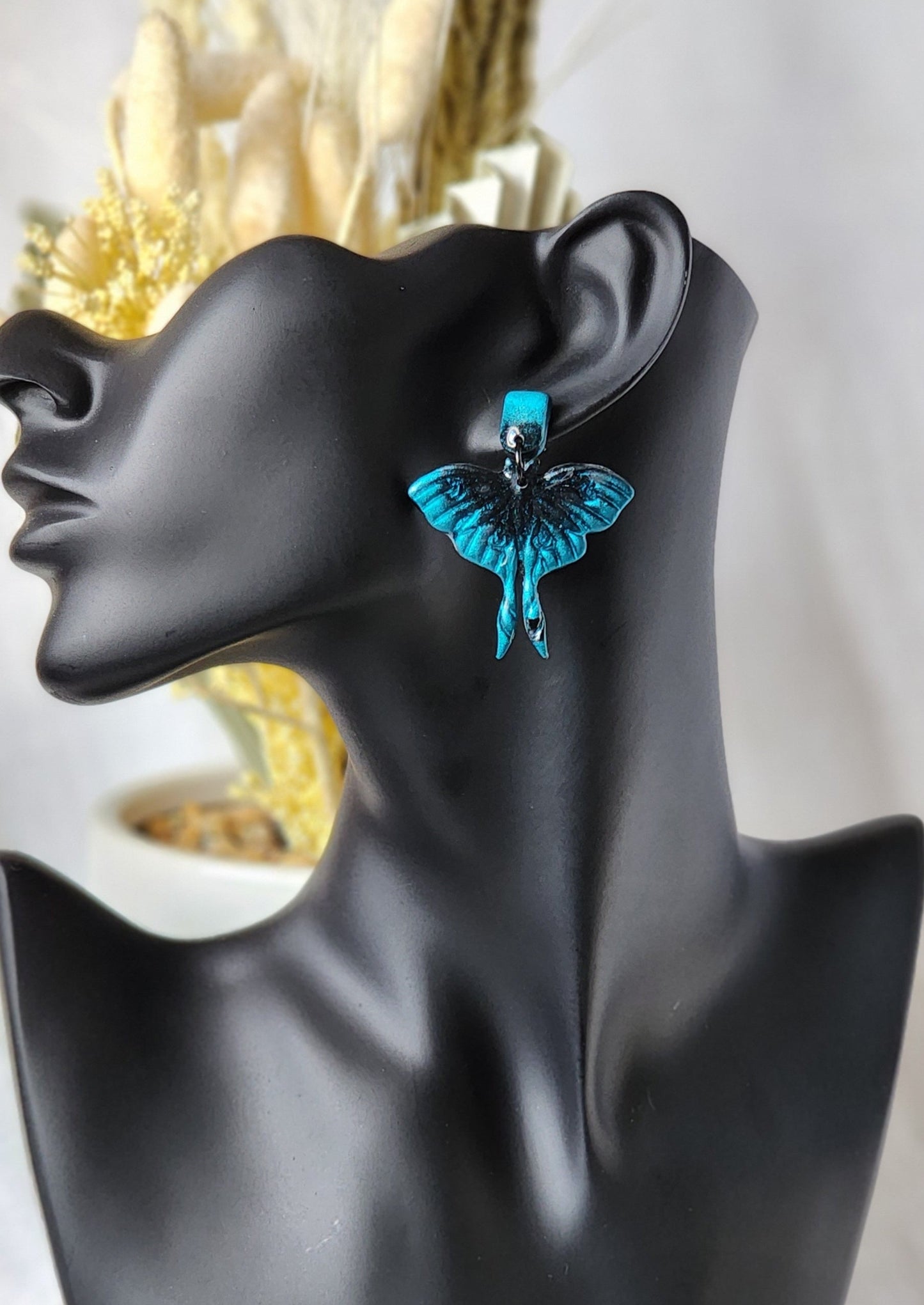 Blue Shimmer Butterfly Dangles | Handmade Polymer Clay Earrings