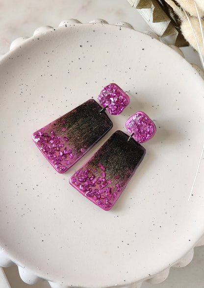 Pink and Black Chunky Dangles | Handmade Polymer Clay Earrings