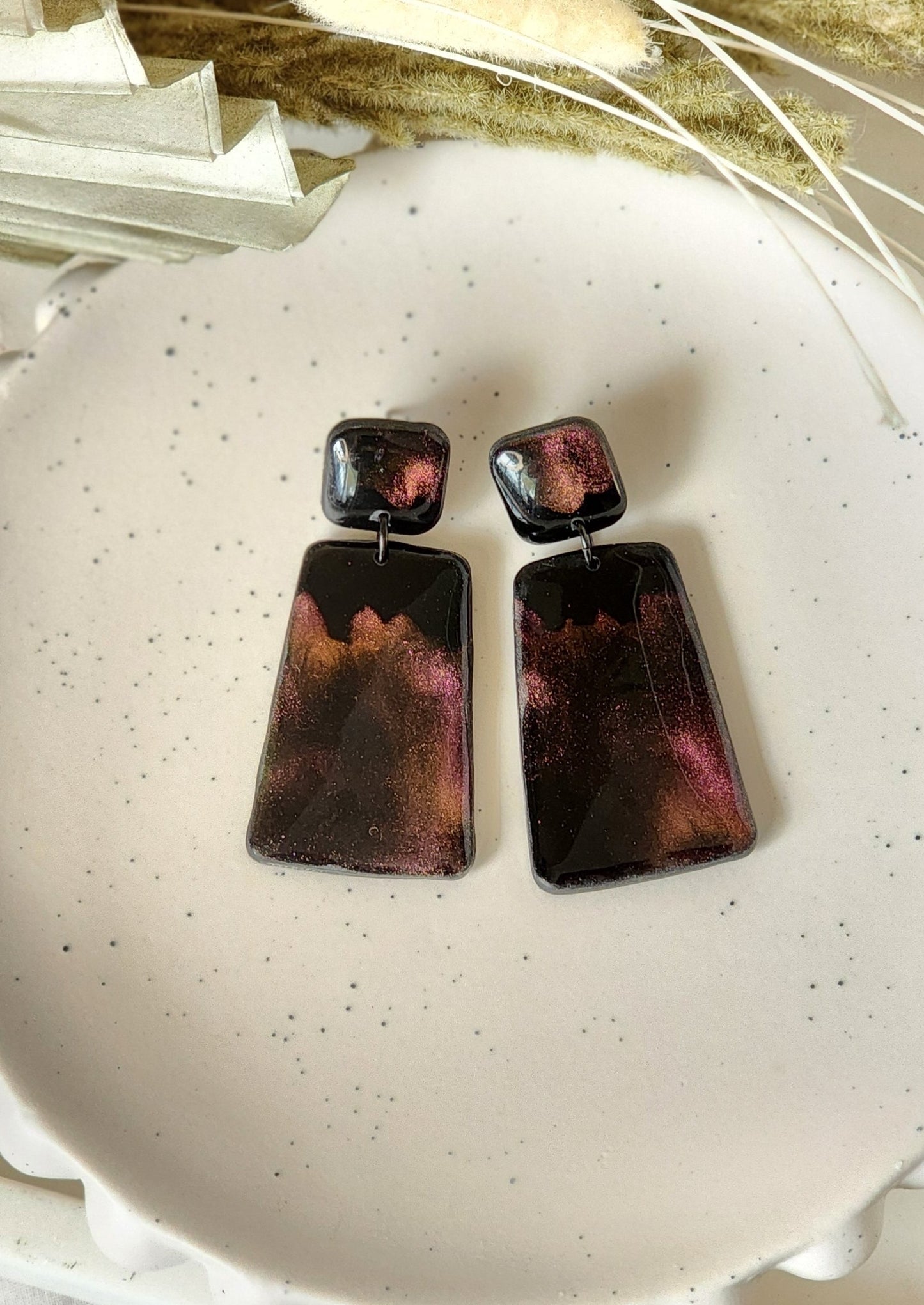 Deep Shimmer Dangles | Handmade Polymer Clay Earrings