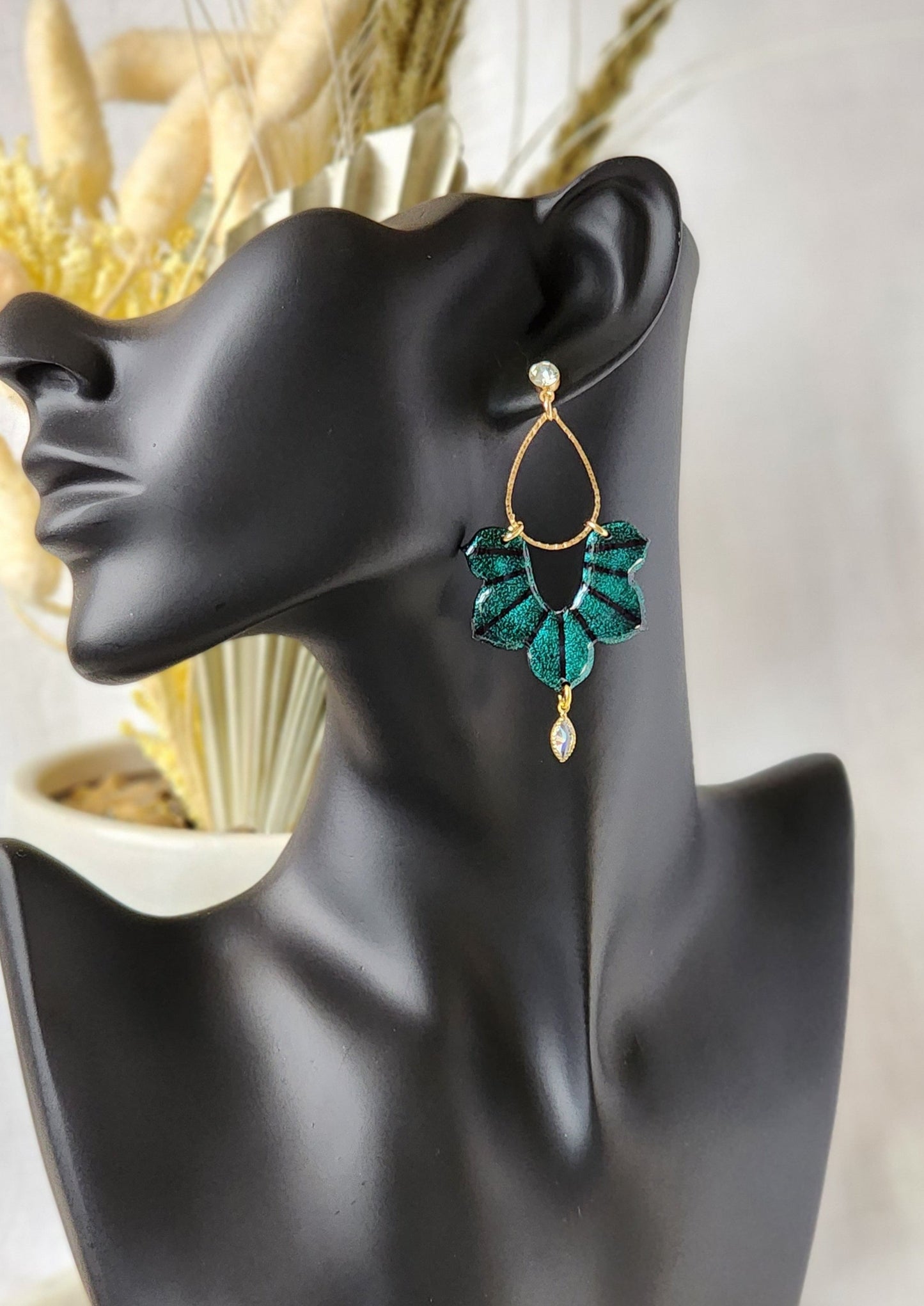 Green Lotus Dangles | Handmade Polymer Clay Earrings